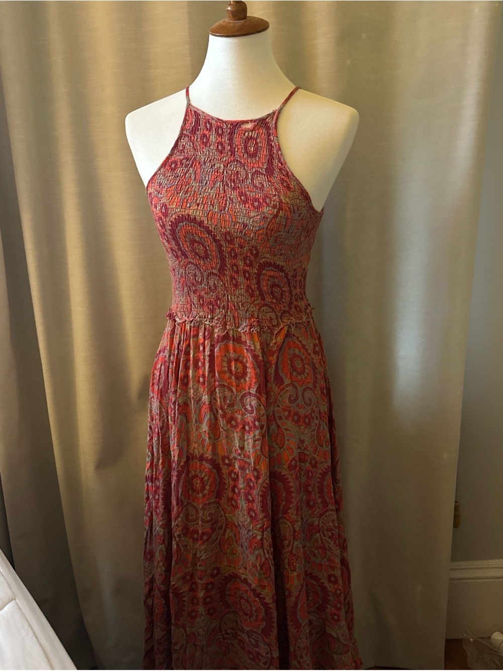 Free People Red Paisley Halter Maxi Dress